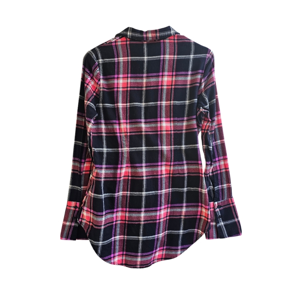 EXPRESS Pink Purple Plaid Flannel Corset Lace-Up Button-Down Shirt Size Small - Picture 3 of 12